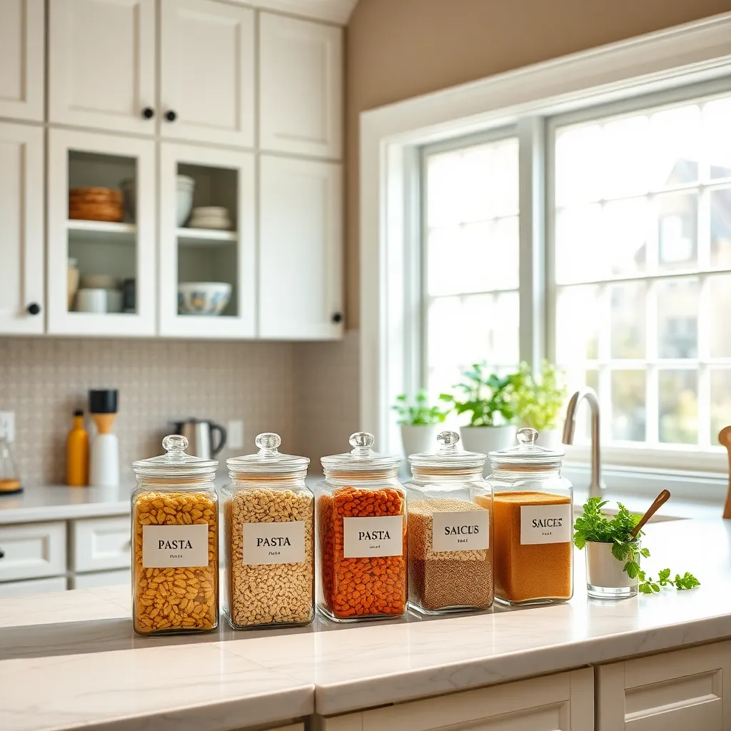 Labeled Glass Canisters (Elegant Kitchen Organization)